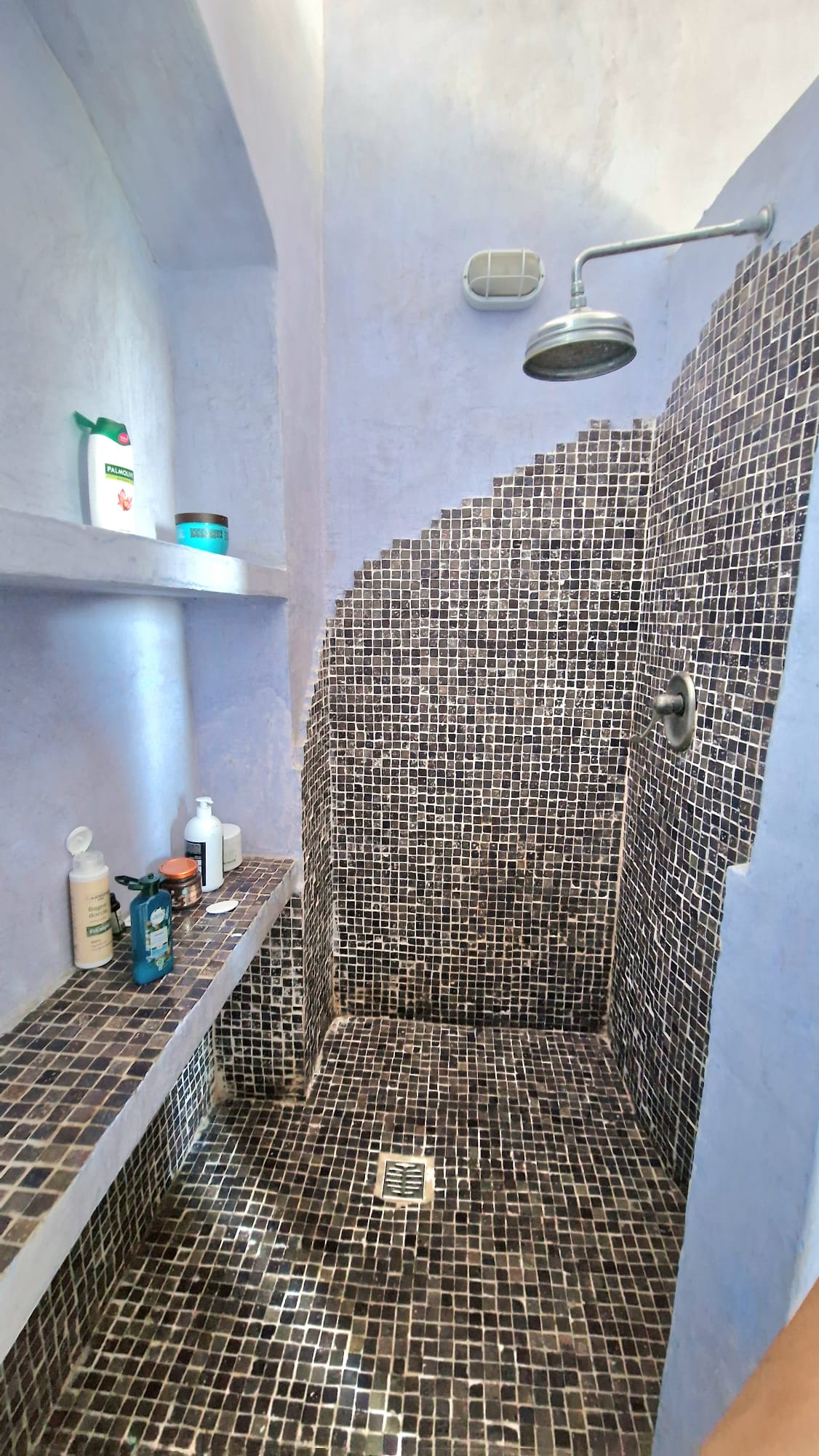 Dusche mit Mosaikfliesen
