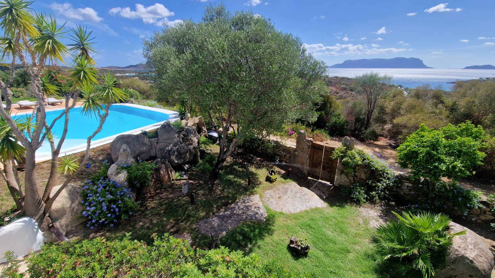 Pool von oben mit Meerblick