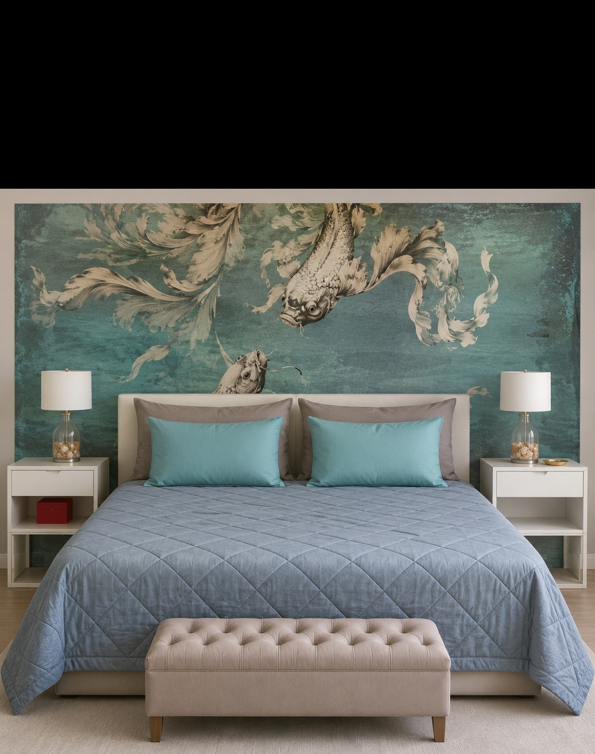Schlafzimmer mit Kunsttapete
